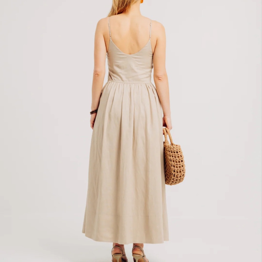 Torn by Ronny Kobo Beige The Camila Dress Midi Dress Medium - Picture 4 of 9